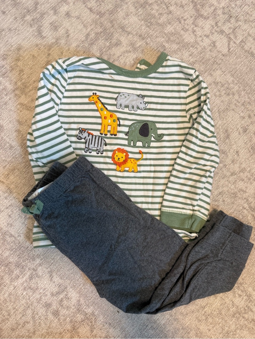 Little Me Green and White Striped Safari Animal Matching Set